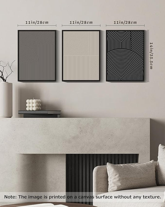 Drsoum Mid-Century Modern Framed Wall Art Minimalist Abstract Boho Neutral Line Wall Decor Geometric Artwork Kitchen Dining Room 11x14in Black Framed