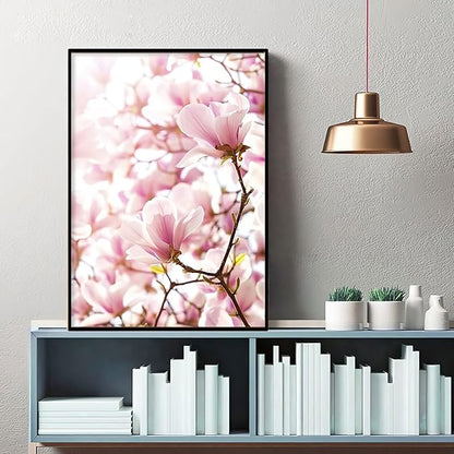 Framed Scandinavian Flower Canvas Poster Pink Magnolia Floral Print Painting Nordic Smile Quote Art Wall Pictures for Living Room Office Bedroom Home Decor -3 Pack (12 X 16Inch)