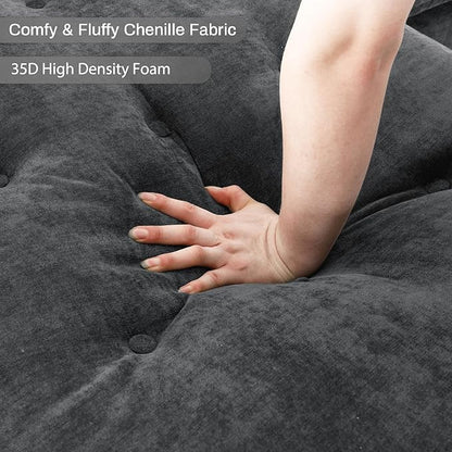 134" U Shaped Sectional Couches for Living Room,Modern Chenille 6 Seat Living Room Sofa Set with Storage Console,Oversized Modular Sectional Fluffy Couch with Tufted Buttons & Chaise Lounge,Grey