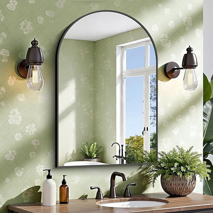 CIRCUMI Arched Wall Mirror, 24"x36" Black Arched Mirror with Tempered Glass, Metal Frame, Large Size for Bathroom, Living Room,Entryway,Over Sink, Arch Mirror for Decor,Shatterproof&Crystal-Clear