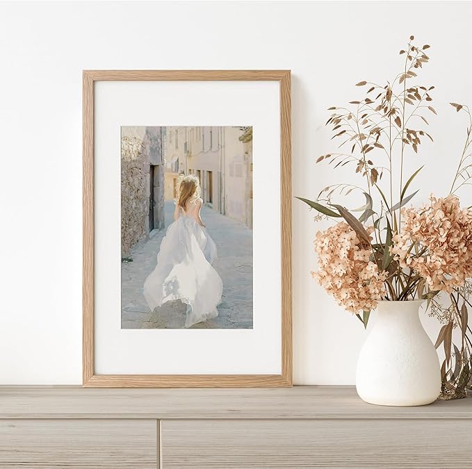 11x17 Oak Picture Frame, Solid Oak 11x17 Poster Frame with Mat to 8x12(Openning Size is 7.5x11.5), Natural Wood 17x11 Frames for Wall, Set of 3