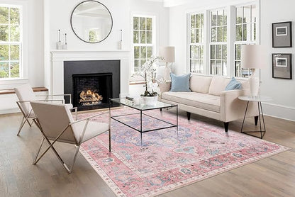 Sofrug 9x12 Area Rug - Medallion Honeycomb Non Slip Backing Area Rugs Ocean Pink Mixed Faux Wool Foldable Foldable & Machine Washable Area Rugs for Living Room Bedroom Dining Room Home Office