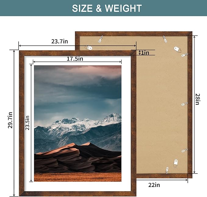 iRahmen 22x28 Poster Frame with 18x24 Mat - Plexiglass Wooden Picture Frames for Photo Wall Gallery Mounting (Dark Brown, Set of 2)