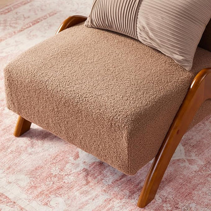 Oversized Accent Chair, upholstered armless mid Century Modern Living Room Chair with Wooden Legs for Bedroom/Office/Cafe, Sherpa Brown