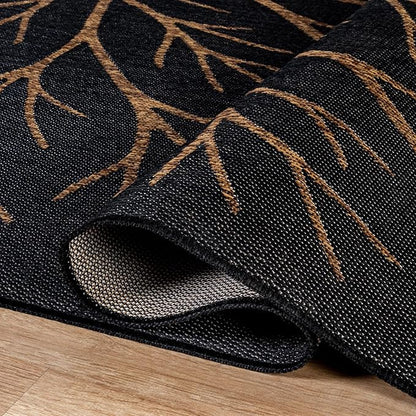 Washable Indoor Outdoor Rug 9x12 Modern Area Rugs Branch Pattern Non Shedding Waterproof Easy Clean Patio Deck Porch Living Room Bedroom Garden RV (9 X 12 Gold)