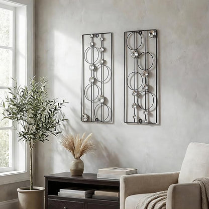ZEXUIRU 2 Pack Bling Abstract Metal Wall Art Minimalist Line Jeweled Crystal Wall Decor Modern Geometric Rhinestone Hanging Wall Sculpture for Living Room Bedroom Bathroom Office