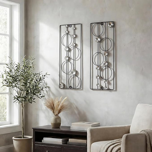 ZEXUIRU 2 Pack Bling Abstract Metal Wall Art Minimalist Line Jeweled Crystal Wall Decor Modern Geometric Rhinestone Hanging Wall Sculpture for Living Room Bedroom Bathroom Office