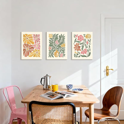 WENGTIAO 3Pcs Flower Market Canvas Wall Art Boho Floral Prints Posters Colorful Blossom Paintings Pictures Minimalist Wildflower Artwork for Living Room Girls Room Nursery Bedroom 12x16x3