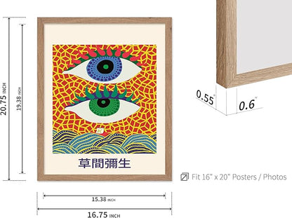 Poster Master Vintage Poster - Retro Pop Art Print - Gift for Artist, Friend - Two Eyes, Japanese, Dots, Modern, Abstract - Wall Decor for Living Room, Office, 16x20 Beige Framed