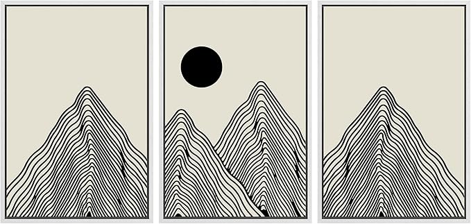 SIGNLEADER Framed Canvas Print Wall Art Set Geometric Mountain Range Sun Landscape Nature Wilderness Illustrations Modern Art Minimalism Decorative for Living Room, Bedroom, Office - 24"x36"x3 WHITE