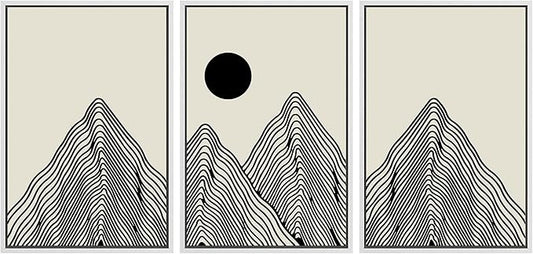 SIGNLEADER Framed Canvas Print Wall Art Set Geometric Mountain Range Sun Landscape Nature Wilderness Illustrations Modern Art Minimalism Decorative for Living Room, Bedroom, Office - 24"x36"x3 WHITE