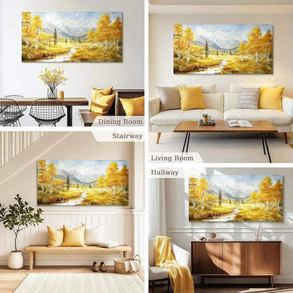 crmotu Mountain Forest Wall Art, Riverside Birch Tree Oversized Paintings, Nature Landscape Pictures Art Prints, Modern Large Wall Decor Living Room Bedroom Office Farmhouse Canvas Artwork 29x57inch