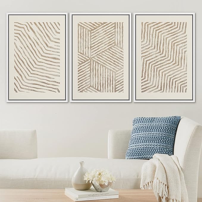 SIGNLEADER Framed Canvas Print Wall Art Set 3D Geometric Pattern Wave Collage Abstract Shapes Illustrations Modern Art Decorative Contemporary for Living Room, Bedroom, Office - 24"x36"x3 WHITE