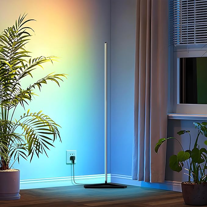 RGB+IC Corner Floor Lamp with APP & Remote, Color Changing Ambient LED Light, Dimmable Standing Lamp Music Sync/Timing Tall Modern Night Light for Living Room Bedroom Gaming Room Decor