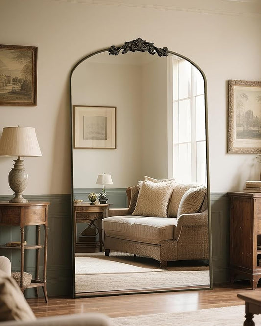 Antok Arched Full Length Mirror, 72"x44" Floor Mirror with Carved, Full Body Mirrors for HomeDecor, Standing/Halling Large Wall Mirror for Bedroom, Living Room, Cloakroom, Bronze, Vintage Style