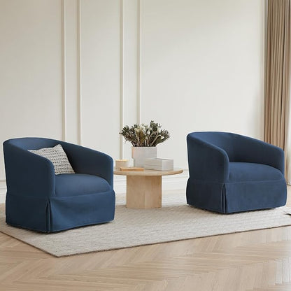 Swivel Accent Chair Set of 2, 360 Degree Performance Fabric Armchair Modern Barrel Chairs Armchair for Living Room Bedroom Home and Office,Blue