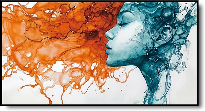 Large Framed Wall Art for Living Room, Modern Abstract Woman Canvas Painting with Durable Metal Frame, Waterproof Art Work for Wall Decor Crystal Porcelain Wall Art Bedroom Office Dining Room Fireplace, 29x58 In