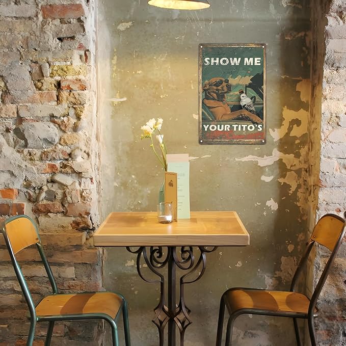 Vintage Tin Sign - Retro Show Me Your Tito’s Bar Wall Art With Home Bars, Pet-Friendly Pubs, Liquor Stores (12x8 Inch)