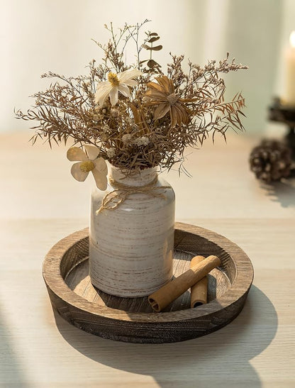 Hanobe Candle Plate Holder Tray: 7.9" Small Round Wood Decorative Candle Trays - Rustic Farmhouse CoffeeTable Decor - Candlestick Pillar Holder for Centerpiece Home Decor
