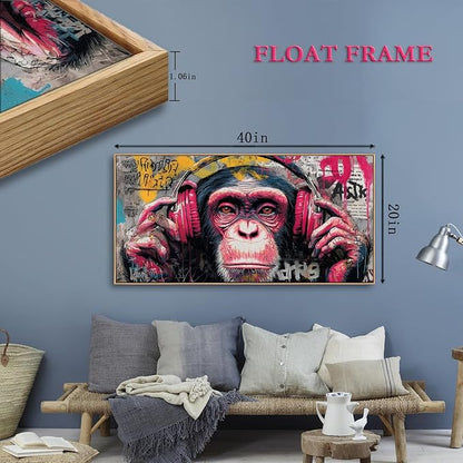 Sorbrozo DJ Gorilla Street Wall Art Print - Colorful Graffiti Canvas Painting with Headphones Music Theme Wall Decor for Boys Room Home and Office 20x40in