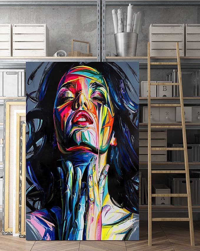 Pop Art Banksy Street Art Colorful Graffiti Print Picture Woman Graffiti Canvas Painting Wall Decor for Living Room Canvas Framed Wall Artwork Modern Home Decor Ready to Hang-28x44 Inch