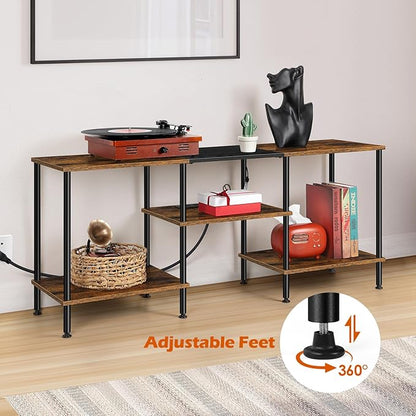 50 Inch TV Stand with Power Outlets and LED Lights, Rustic Brown TV Stands for Living Room Farmhouse Small Entertainment Center with Storage, 3 Tier TV Media Console Table for 50 43 40 32 Inch TV