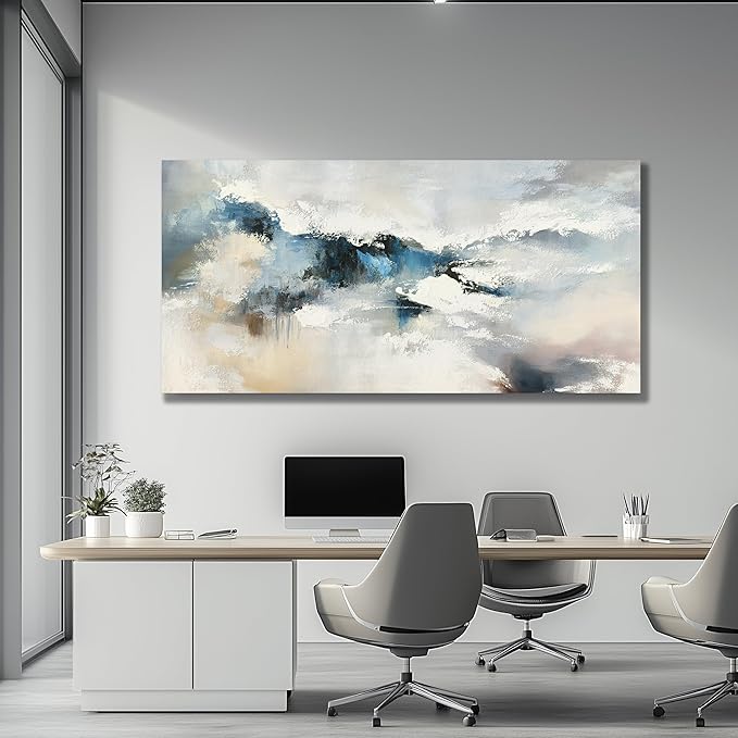 Yuaxker Abstract Wall Art Blue and White Wall Decor Vogue Canvas Painting Artwork for Living Room Bedroom Dining Room Office Home Decor 24x48 Inch
