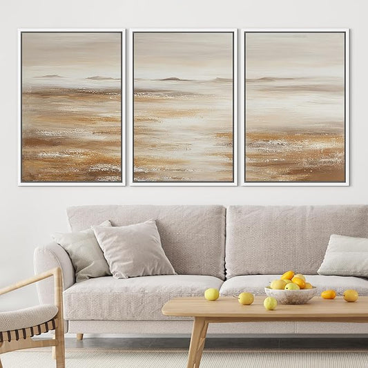 SIGNLEADER Framed Canvas Print Wall Art Set Soft Earth Tone Minimal Landscape Illustrations Minimal Decorative Bohemian for Living Room, Bedroom, Office - 24"x36"x3 White