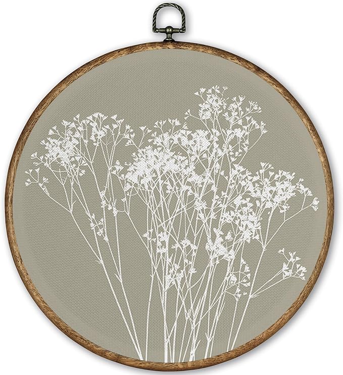 TLESKE Boho Green Vintage Botanical Round Wall Art Decor Framed 10x10, Wildflower Floral Canvas Wall Art Prints Artwork, Rustic Wall Hanging Room Door Decor Decorations for Living Room Bedroom