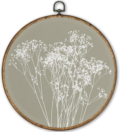 TLESKE Boho Green Vintage Botanical Round Wall Art Decor Framed 10x10, Wildflower Floral Canvas Wall Art Prints Artwork, Rustic Wall Hanging Room Door Decor Decorations for Living Room Bedroom