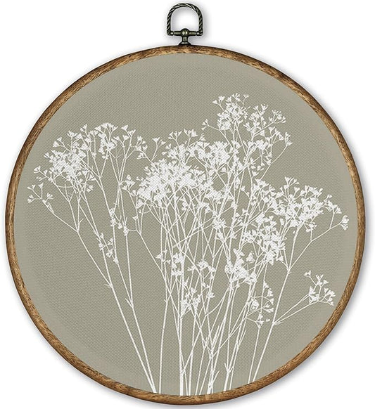TLESKE Boho Green Vintage Botanical Round Wall Art Decor Framed 10x10, Wildflower Floral Canvas Wall Art Prints Artwork, Rustic Wall Hanging Room Door Decor Decorations for Living Room Bedroom