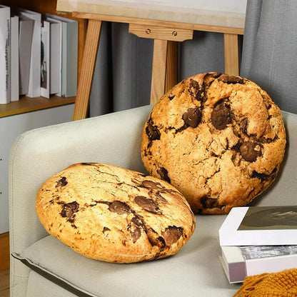 Unittype 2 Pcs 13.4" Chocolate Chip Cookie Pillows Round Throw Pillow Plush 3D Digital Print Funny Food Shaped Soft Stuffed Seat Pad Cushion for Bedroom Couch Sofa Chair Floor Decor Gifts