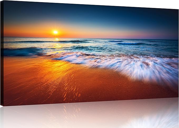 TutuBeer 1 Panel Ocean Pictures Beach Pictures Beautiful Sunrise over the Sea Picture Print on Canvas Wall Decor Beach Picture Ocean Wall Art Stretched and Framed 20x40 inch