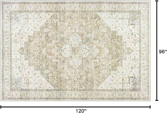 BILEEHOME Modern Farmhouse Area Rugs 8x10 Living Room Dining Room Under Table Easy to Clean Earth Tone Country Rustic Persian Neutral Rug,Light Tan Brown and Beige with Rust Terracotta Pattern