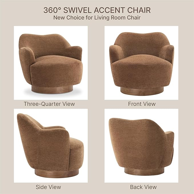 Swivel Accent Chair Set of 2,Upholstered Barrel Chair with Curves Camel Back Design,Modern Arm Chair with Wooden Base for Living Room Bedroom Reading Waitingroom,Terracotta