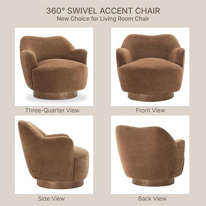 Swivel Accent Chair,Upholstered Barrel Chair with Curves Camel Back Design,Modern Arm Chair with Wooden Base for Living Room Bedroom Reading Waitingroom,Terracotta