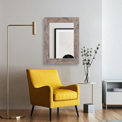 Syndra Wood Mirror with Frame, Rustic 24X32 Inch Wall Mounted Vanity Mirror with Large Wood Frame, Farmhouse Bathroom Mirror for Bedroom, Living Room, Entryway Wall Decor(Natural)