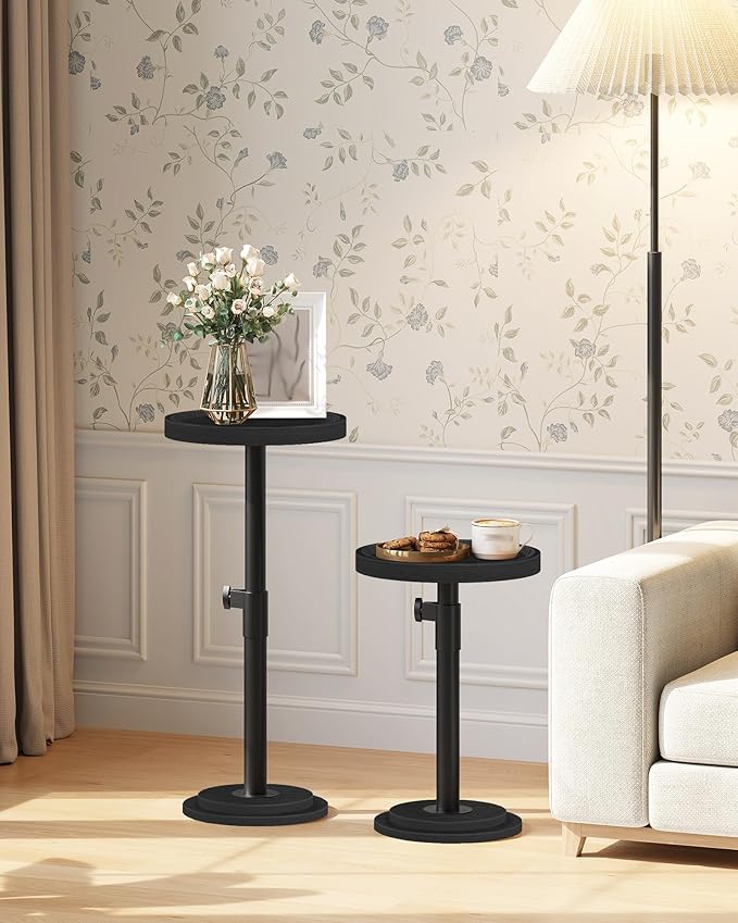 CHOEZON Small Round Side Table, Height Adjustable Drink Table, Pedestal Martini Table with Thickened Base, for Small Space, Sofa, Living Room, Bedroom, Black TBZ31BB