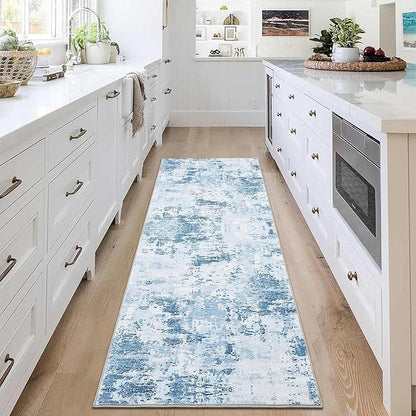 ROYHOME Modern Abstract 2x8 Area Rug Non Slip Non Shedding Low Pile Stain Resistant Rug for Hallway Kitchen Bedroom Non Shedding,Light Blue