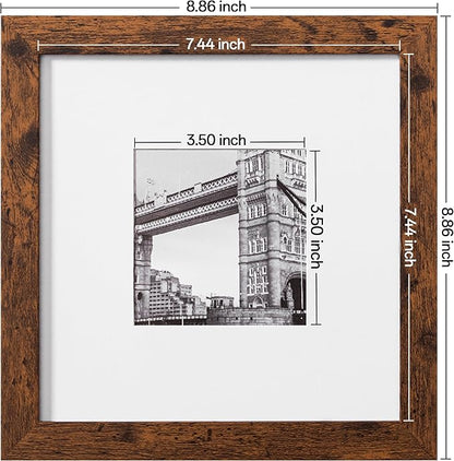 eletecpro 8x8 Picture Frames Set of 9 Classic Gallery Wall Frame Set Displays 4x4 Photo with Mat or 8x8 without Mat, Square Picture Frames Collage Wall Decor, Rustic Brown Modern Home Decor for