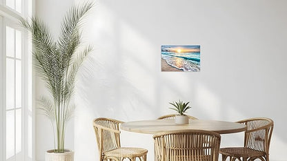 TutuBeer 1 Pcs Beach Wall Art Beach Pictures Ocean Pictures Wall Decor Blue Sea Sunset White Ocean Print on Canvas Seascape Canvas Art for Bedroom Home Decor Ready to Hang 30x40 inch