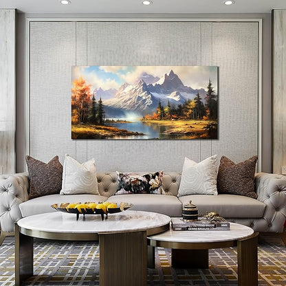 Mountain Wall Art for Living Room Bedroom Office Nature Wall Art Large Mountain Lake Forest Landscape Pictures Modern Artwork Framed Wall Decor Canvas Prints 24x48 Inch