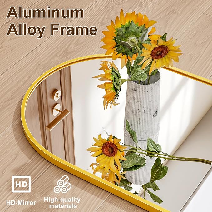 Rowjut Full Length Door Mirror, Wall Mounted Wall Mirrors, 50"X16" Arched Behind Door Mirror for Use in Living Rooms, Rooms, Bedrooms, Cloakrooms, etc. Durable & Stylish Home Decor (Gold).