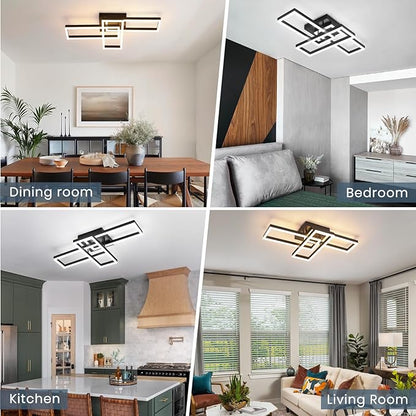 EIDISUNY Modern Led Ceiling Light Fixtures, Black Flush Mount 3-Square Ceiling Light with Remote Control&APP, Dimmable, 40W Acrylic for Bedroom, Kitchen, Dining Room