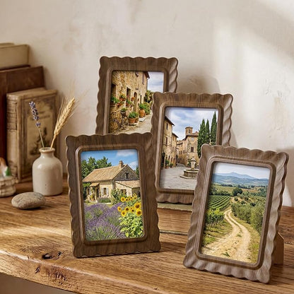 Novabright 4 Pcs 5 x 7 Inch Wood Scalloped Petal Picture Frame Vintage Photo Frame with Real Glass for Tabletop and Wall Display Home Decor Photo Gallery Family Friend Wedding Graduation Gift