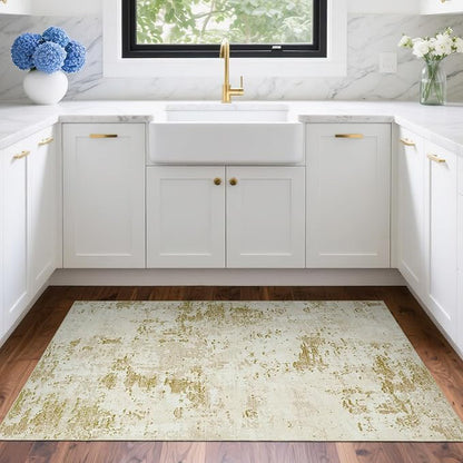 ROYHOME Modern Abstract 2x3 Area Rug Non Slip Non Shedding Low Pile Stain Resistant Rug for Entryway Kitchen Bedroom,Golden Grey