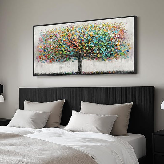 Large Framed Tree of Life Colorful Wall Art, Modern Canvas Prints Paintings Artwork for Walls, Bright Big Tree Pictures for Living Room Fireplace Dining Room Bedroom Office Wall Decor 30x60 Inch