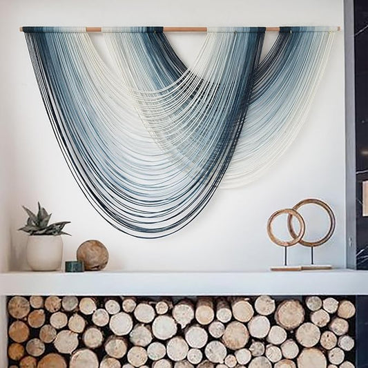 Macrame Wall Hanging Large Boho Wall Decor Navy Blue Fiber Wall Art for Living Room Bedroom Apartment Dorm 57" W x 39" L