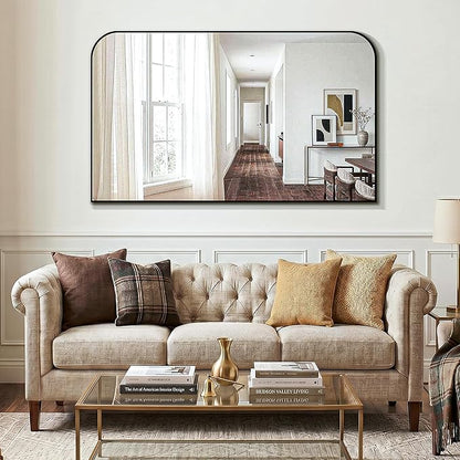 Bathroom Vanity Mirror for Wall, 50" x 30" Black Metal Framed Bathroom Mirror for Over Sink, Living Room, Bedroom, Entryway, Mantel, Fireplace Decor