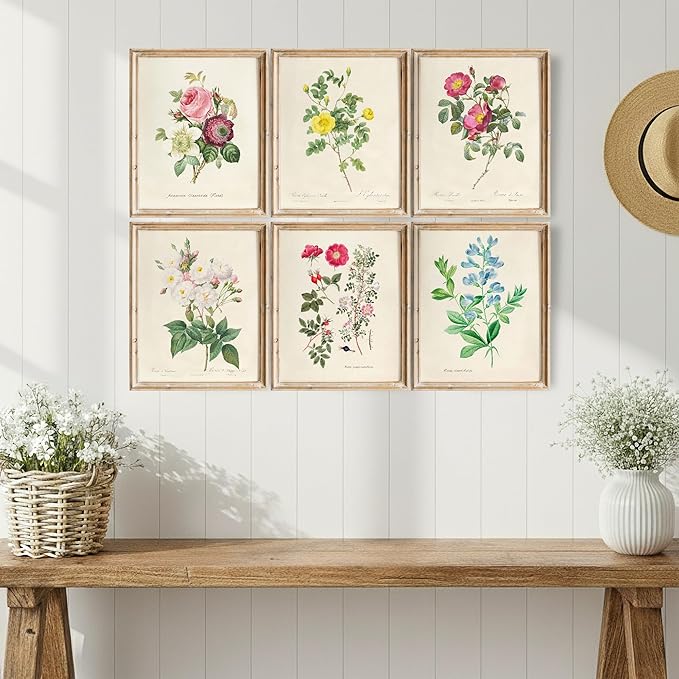 DREAM BIG PRINTABLES Vintage Roses Wall Art Prints (Set of 6) - Unframed - 11x14s | Botanical Decor - Vintage Sketch Prints - French Country - Flower Aesthetic Room Decor